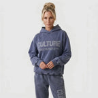 Sweatjacke für Damen im Oversize-Stil aus reiner Baumwolle mit Strasssteinen Blau 3