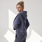 Sweatjacke für Damen im Oversize-Stil aus reiner Baumwolle mit Strasssteinen Blau 6