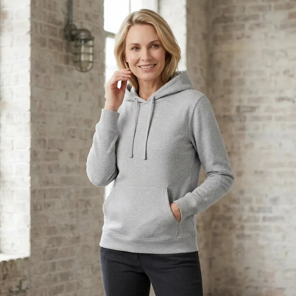 Sweatjacke für Damen mit Kapuze innen angeraut im sportlichen Stil Hellgrau 2