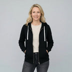 Sweatjacke für Damen mit Kapuze mit Reißverschluss im sportlichen Stil Schwarz 2