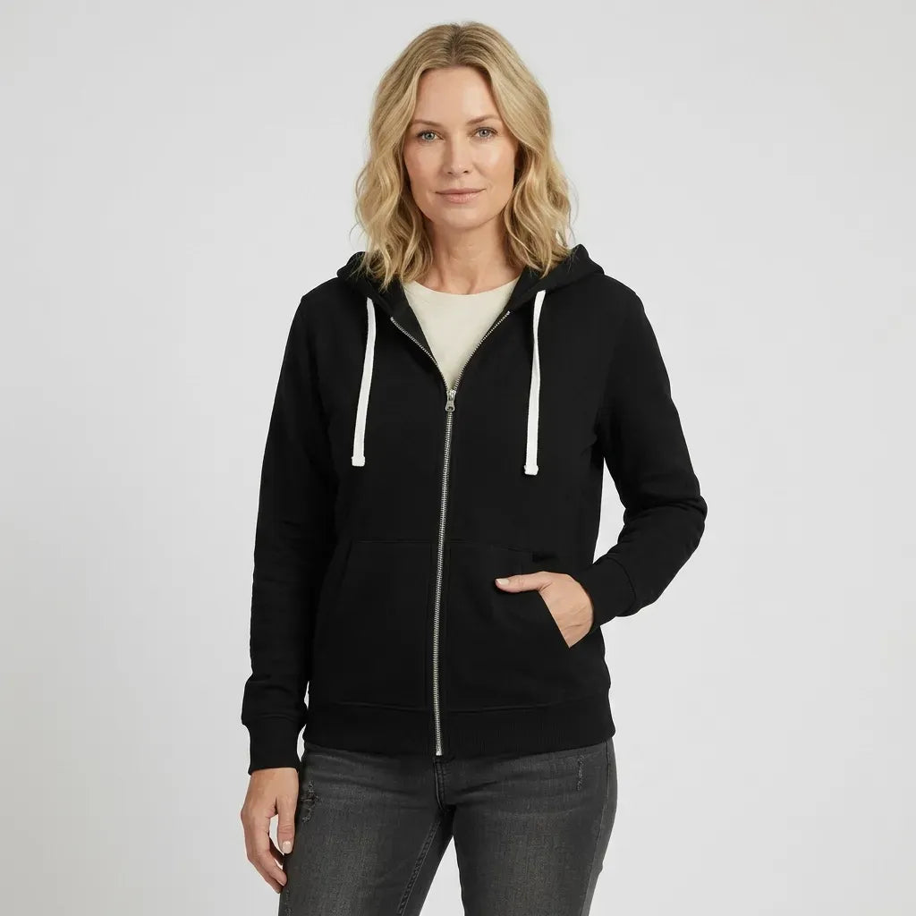 Sweatjacke für Damen mit Kapuze mit Reißverschluss im sportlichen Stil Schwarz 5