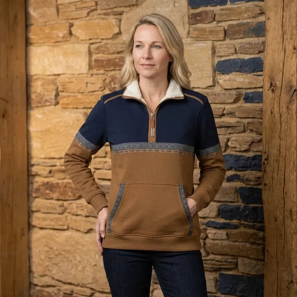 Sweatjacke für Damen mit Stehkragen aus Fleece im sportlichen Stil Braun 1
