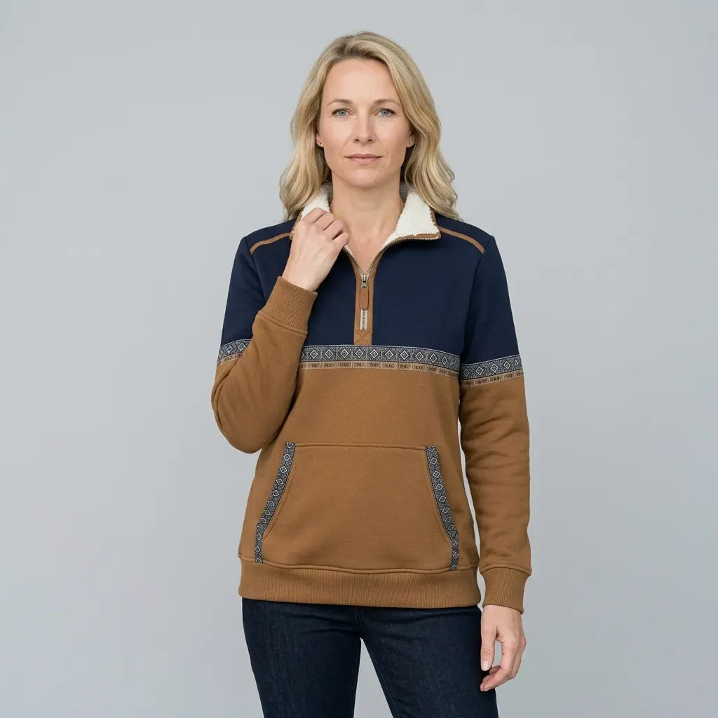Sweatjacke für Damen mit Stehkragen aus Fleece im sportlichen Stil Braun 4