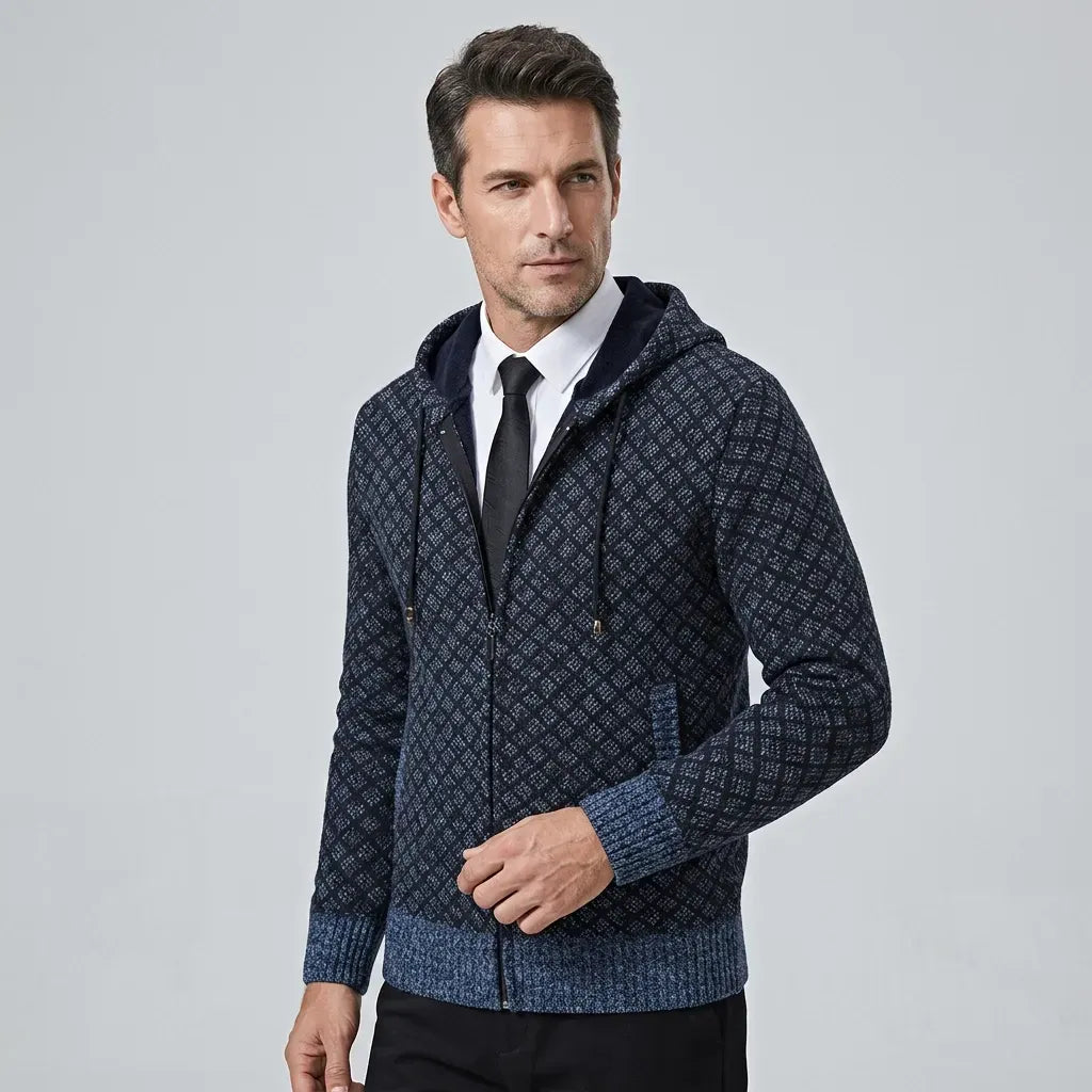 Sweatjacke für Herren aus Baumwolle im eleganten Stil mit Kapuze Dunkelblau 2