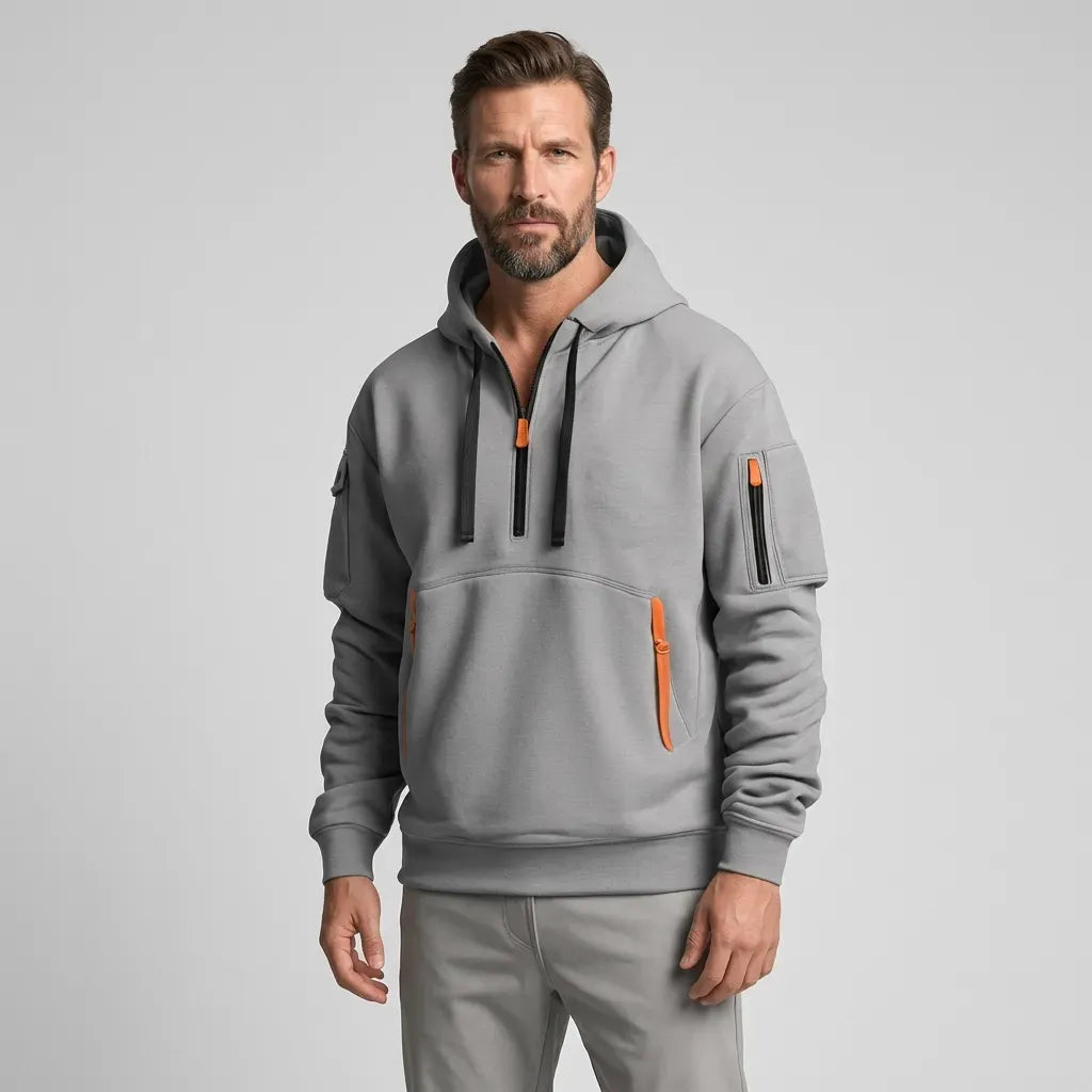 Sweatjacke für Herren mit Kapuze mit Reißverschluss im sportlichen Stil Hellgrau 3