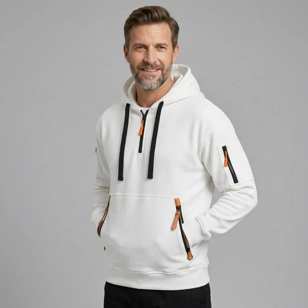 Sweatjacke für Herren mit Kapuze mit Reißverschluss im sportlichen Stil Weiß 4