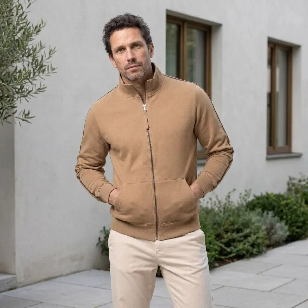 Sweatjacke für Herren mit Stehkragen im eleganten Stil mit Reißverschluss Khaki 1