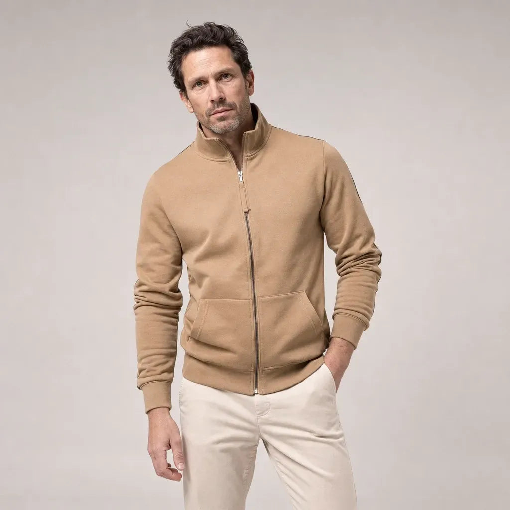 Sweatjacke für Herren mit Stehkragen im eleganten Stil mit Reißverschluss Khaki 2