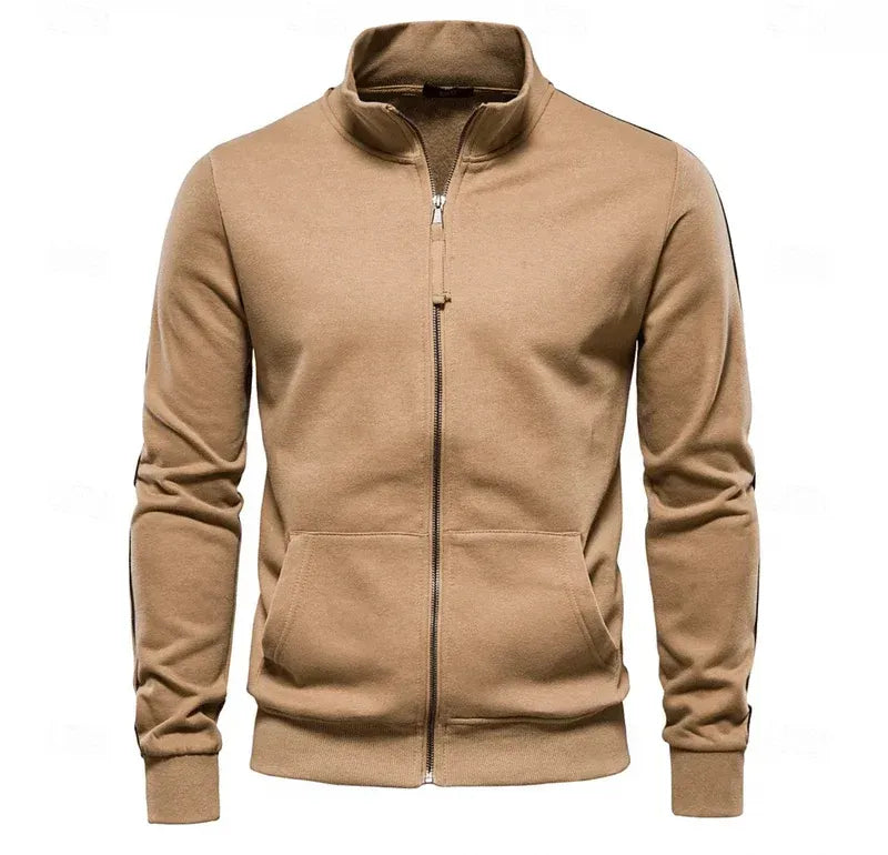 Sweatjacke für Herren mit Stehkragen im eleganten Stil mit Reißverschluss Khaki 6