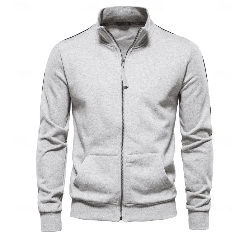 Sweatjacke für Herren mit Stehkragen im eleganten Stil mit Reißverschluss Hellgrau 8