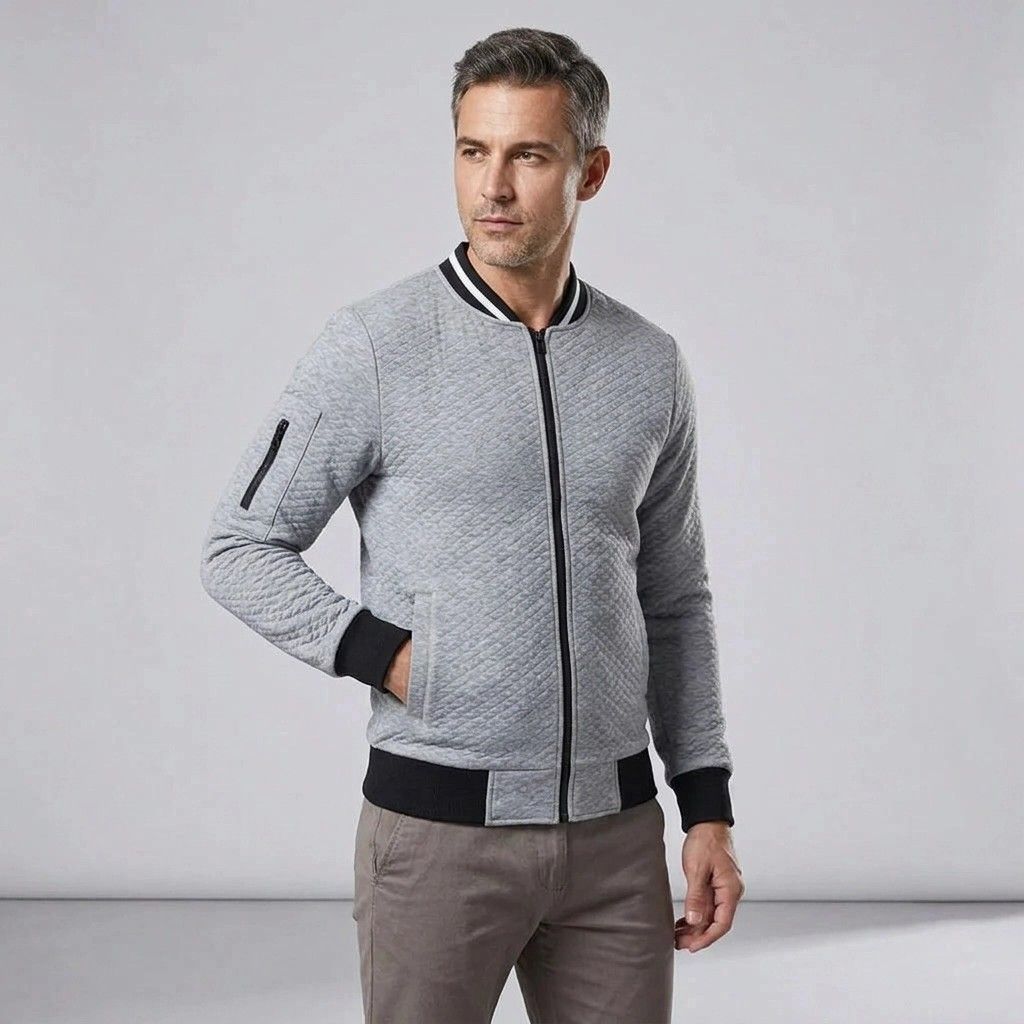 Sweatjacke für Herren mit Stehkragen mit Reißverschluss im sportlichen Stil Hellgrau 3