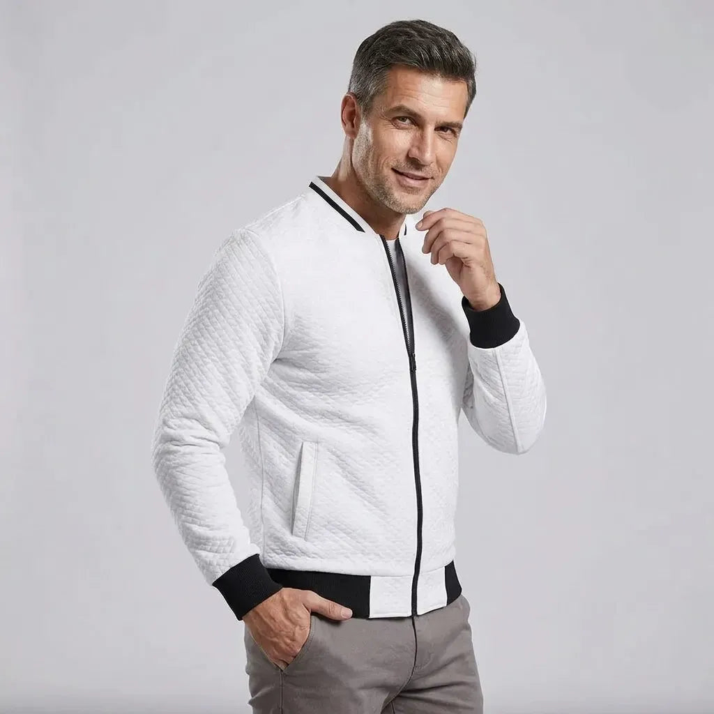 Sweatjacke für Herren mit Stehkragen mit Reißverschluss im sportlichen Stil Weiß 4