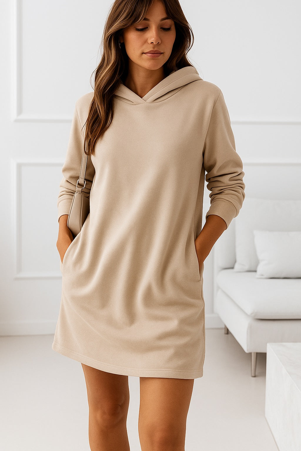 Sweatkleid mit Kapuze für Damen | Beige