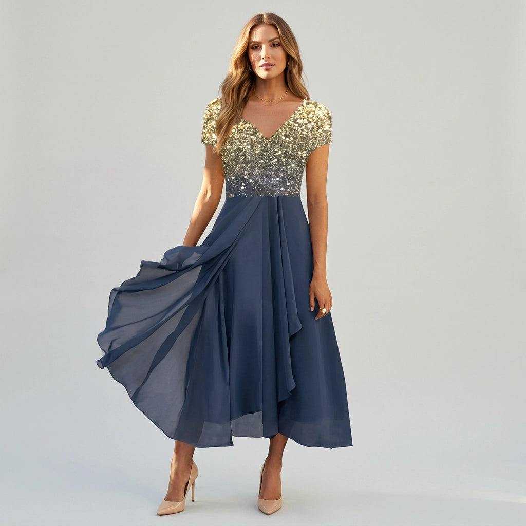 Maxikleid für Hochzeit aus Tüll mit Blumen Applikation