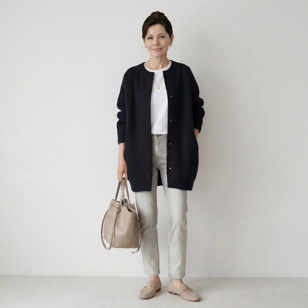 Langer Cardigan für Damen ohne Kragen im Relaxed Fit