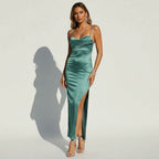 Trägerkleid für Damen im figurbetonten Schnitt aus Satin mit Schlitz Mintgrün 3