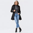 Trenchcoat für Damen aus Echtleder mit Fell in zweireihiger Ausführung Schwarz 1