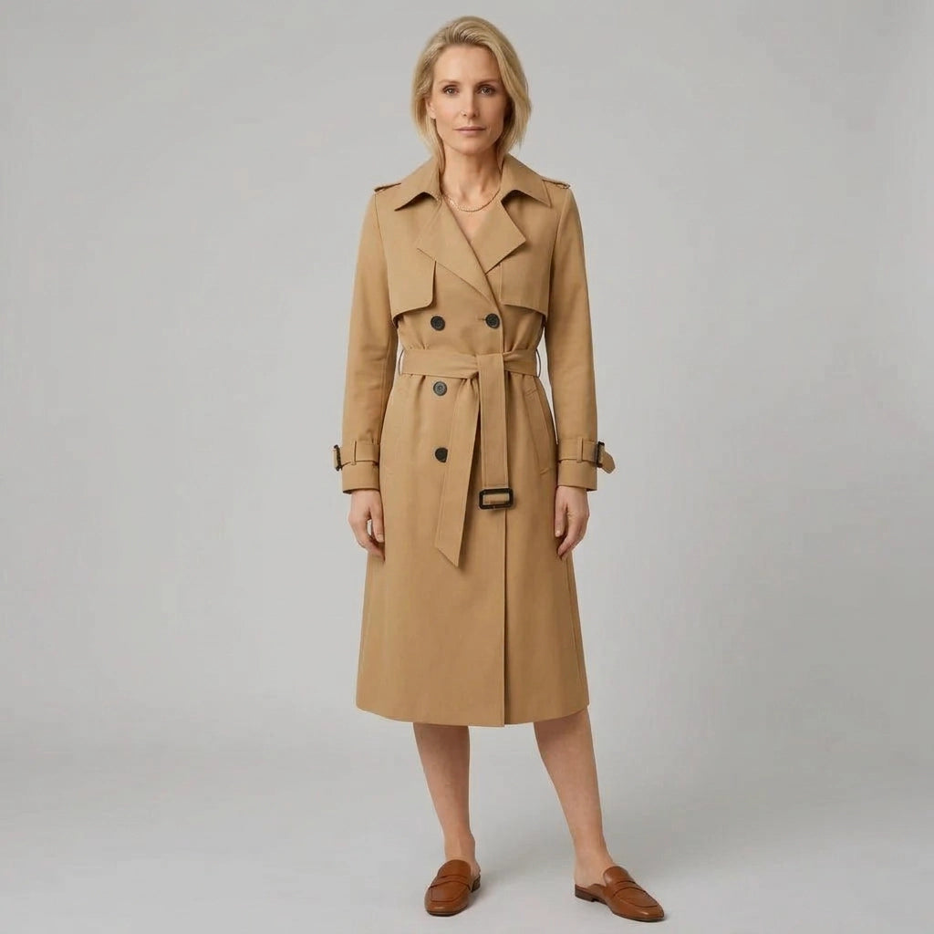 Trenchcoat für Damen in A-Linie mit Bindegürtel im klassischen Stil Braun 4