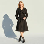 Trenchcoat für Damen in A-Linie mit Bindegürtel im klassischen Stil Schwarz 7