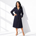 Trenchcoat für Damen in A-Linie mit Bindegürtel im klassischen Stil Dunkelblau 9