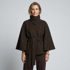 Trenchcoat für Damen in kurzer Form aus Wolle mit Stehkragen Braun 10