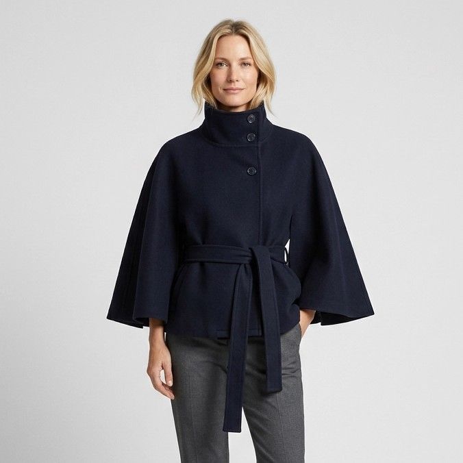 Trenchcoat für Damen in kurzer Form aus Wolle mit Stehkragen Dunkelblau 2