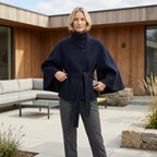 Trenchcoat für Damen in kurzer Form aus Wolle mit Stehkragen Dunkelblau 4