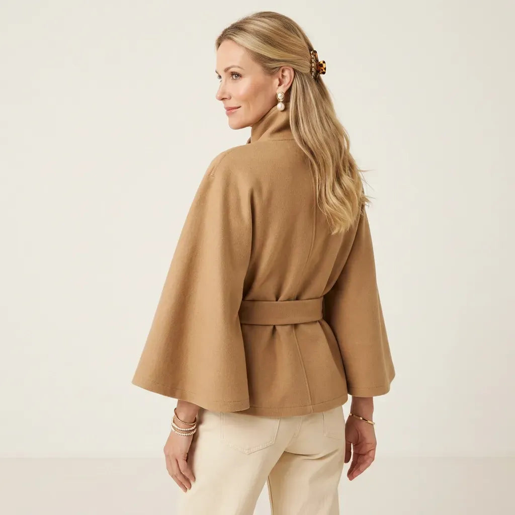 Trenchcoat für Damen in kurzer Form aus Wolle mit Stehkragen Khaki 6