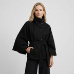 Trenchcoat für Damen in kurzer Form aus Wolle mit Stehkragen Schwarz 7