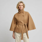 Trenchcoat für Damen in kurzer Form aus Wolle mit Stehkragen Khaki 8