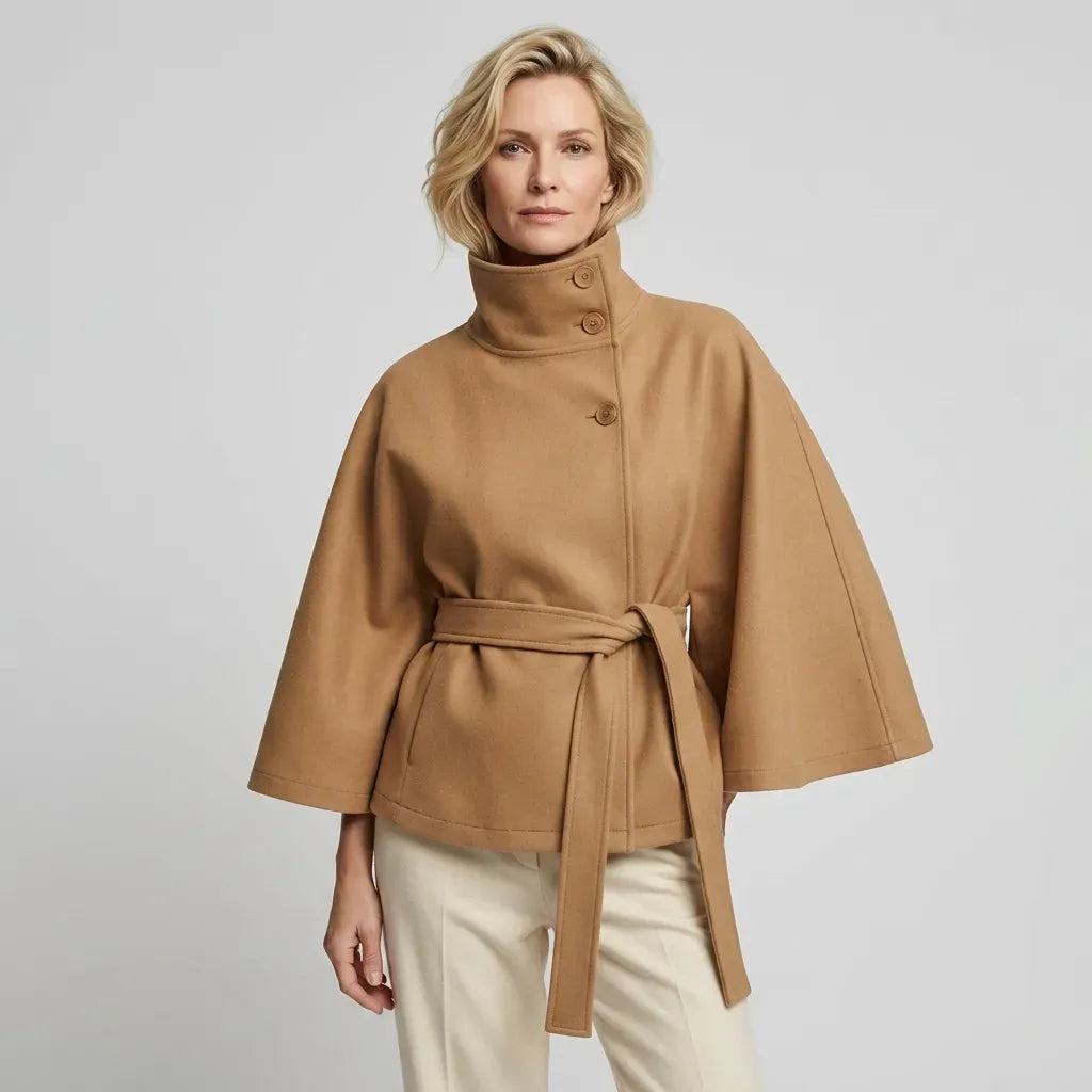 Trenchcoat für Damen in kurzer Form aus Wolle mit Stehkragen Khaki 8