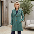 Trenchcoat für Damen in taillierter Form mit Gürtel in Karomuster Grün 1