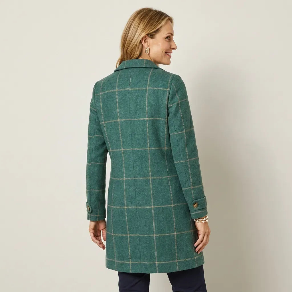 Trenchcoat für Damen in taillierter Form mit Gürtel in Karomuster Grün 2