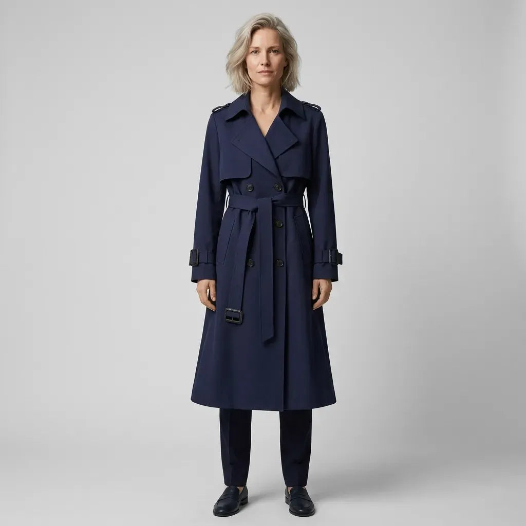 Trenchcoat für Damen klassischer in taillierter Form mit Gürtel Dunkelblau 10
