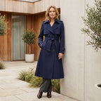 Trenchcoat für Damen klassischer in taillierter Form mit Gürtel Dunkelblau 2