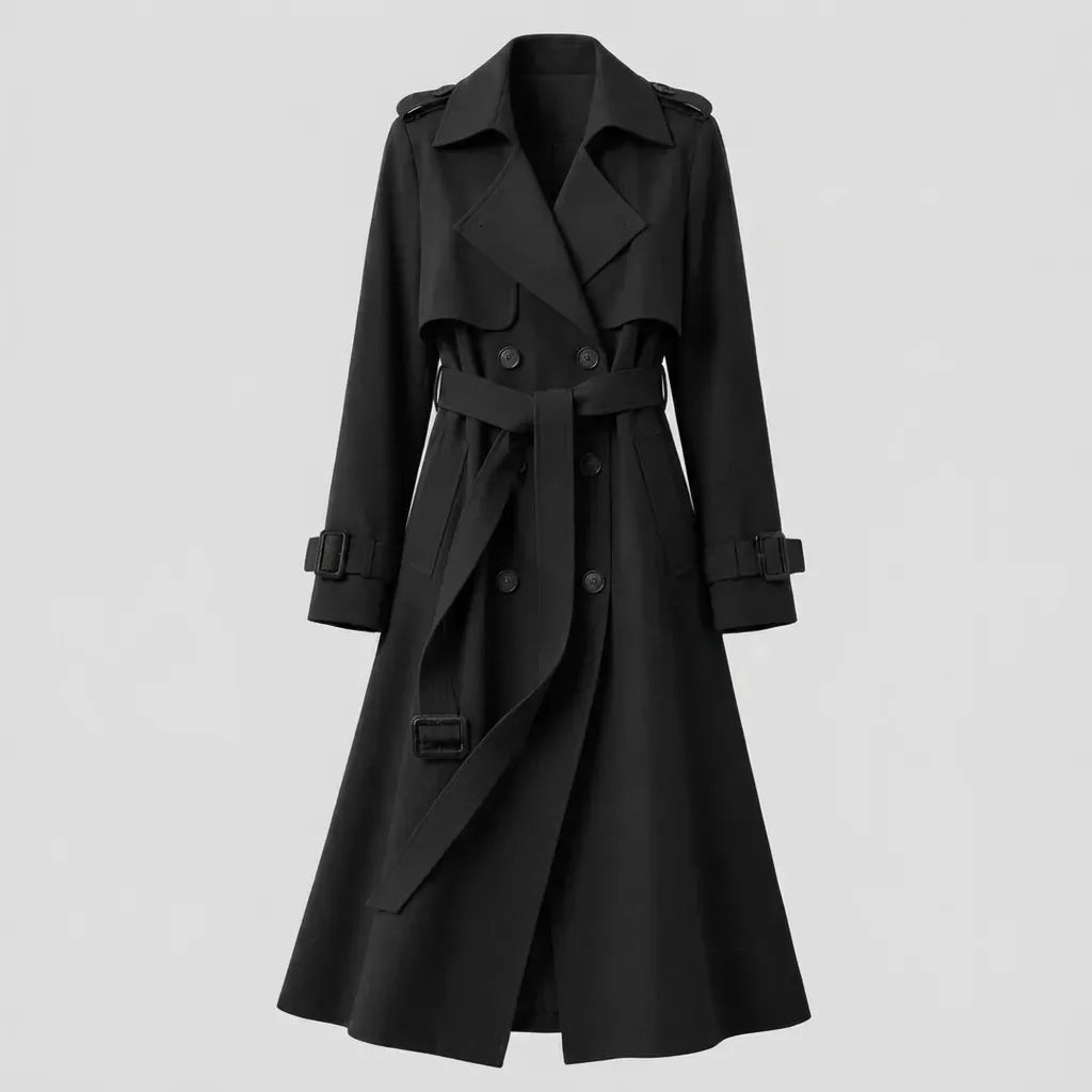 Trenchcoat für Damen klassischer in taillierter Form mit Gürtel Schwarz 3