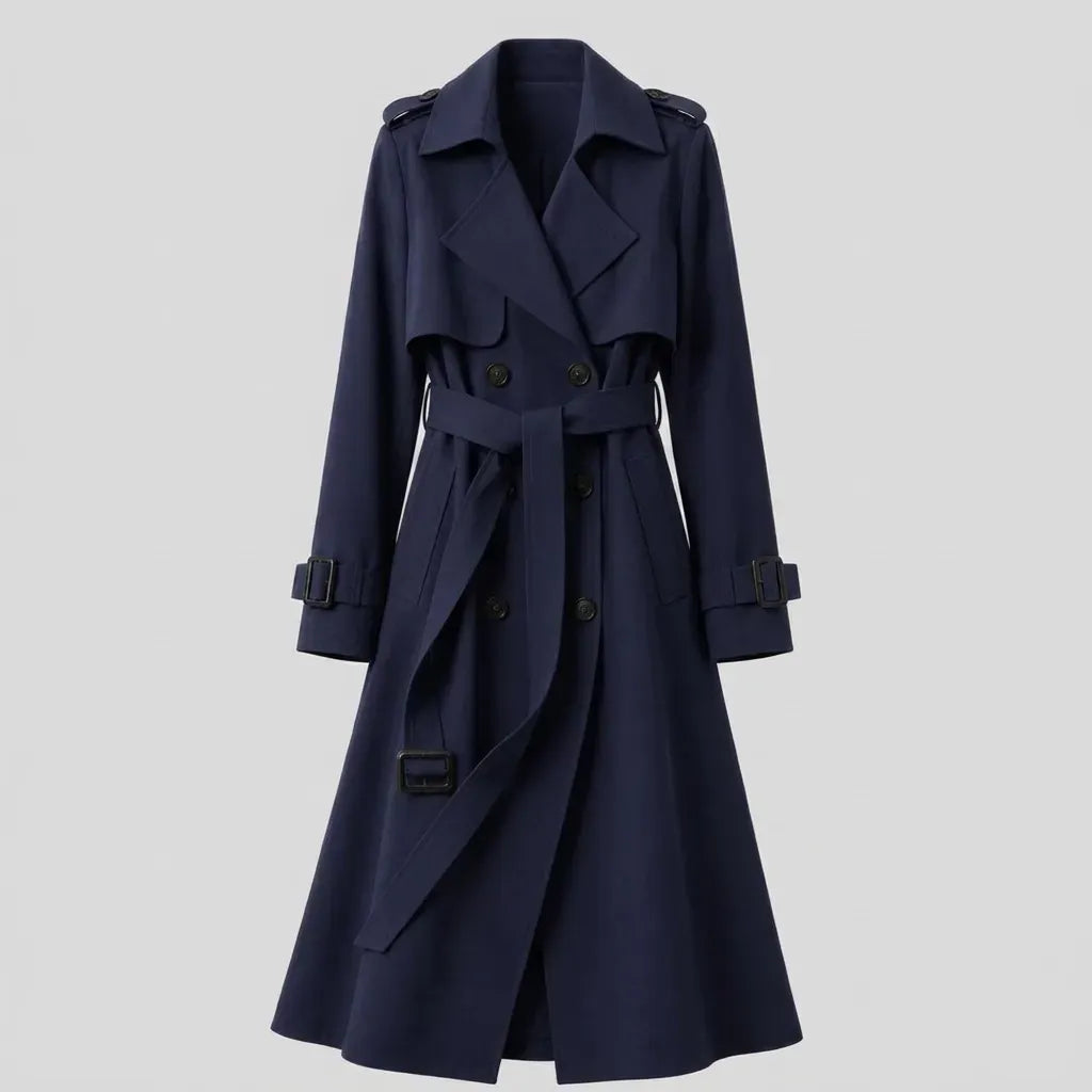 Trenchcoat für Damen klassischer in taillierter Form mit Gürtel Dunkelblau 4