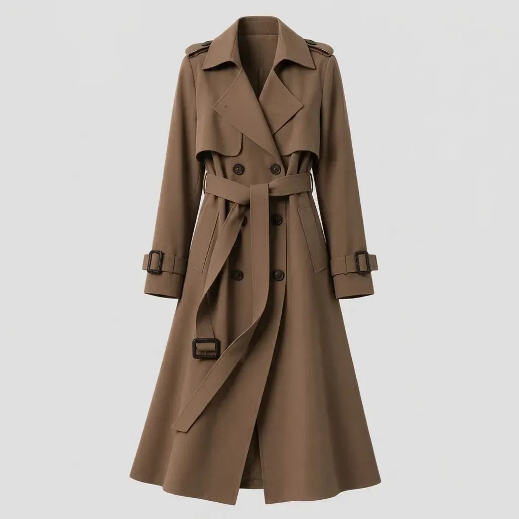 Trenchcoat für Damen klassischer in taillierter Form mit Gürtel Braun 5