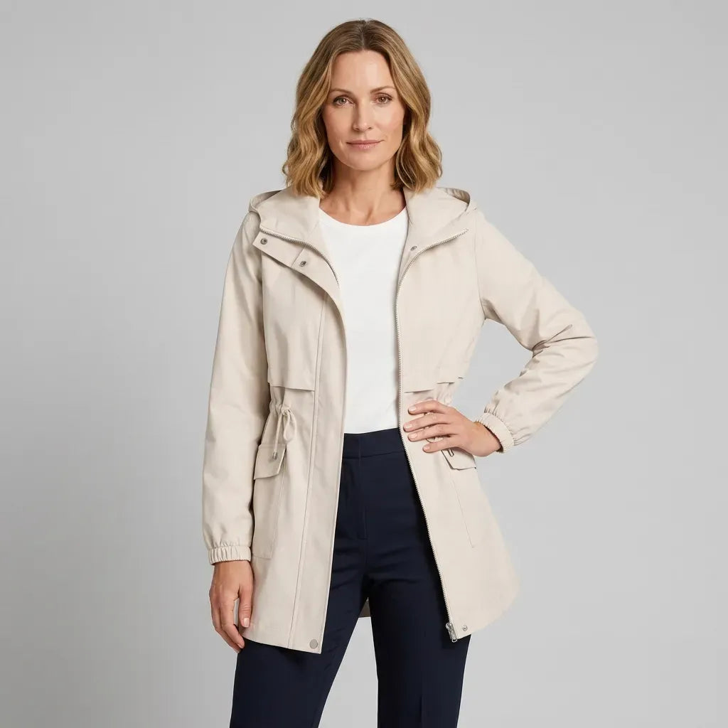 Trenchcoat für Damen mit Kapuze in kurzer Form für die Übergangszeit Beige 4
