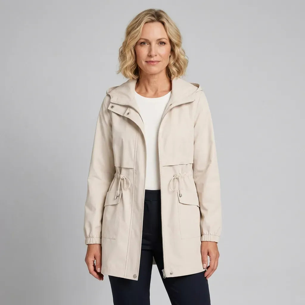 Trenchcoat für Damen mit Kapuze in kurzer Form für die Übergangszeit Beige 7