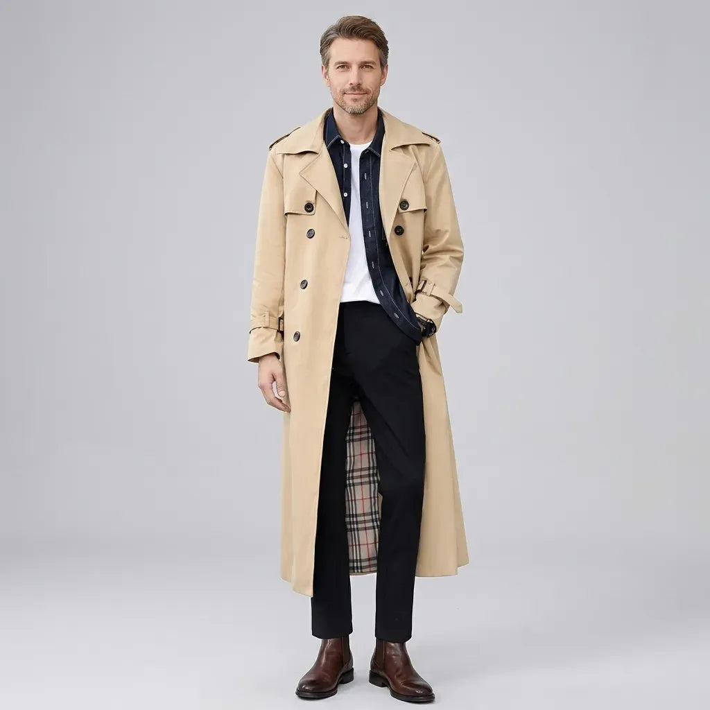 Trenchcoat für Herren aus Baumwolle mit Schulterklappen im zweireihigen Stil Beige 2