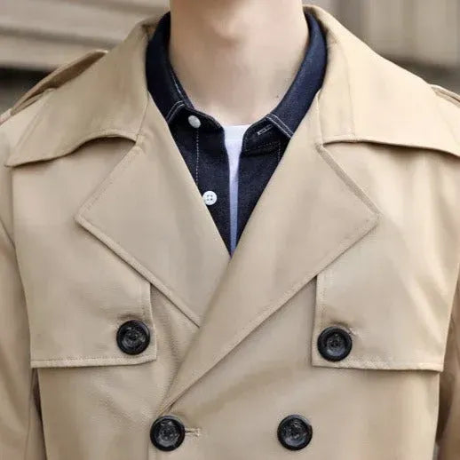 Trenchcoat für Herren aus Baumwolle mit Schulterklappen im zweireihigen Stil Beige 7