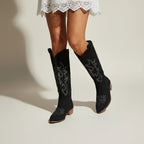 Kniehohe Stiefel für Damen mit Spitze und stabilem niedrigem Blockabsatz