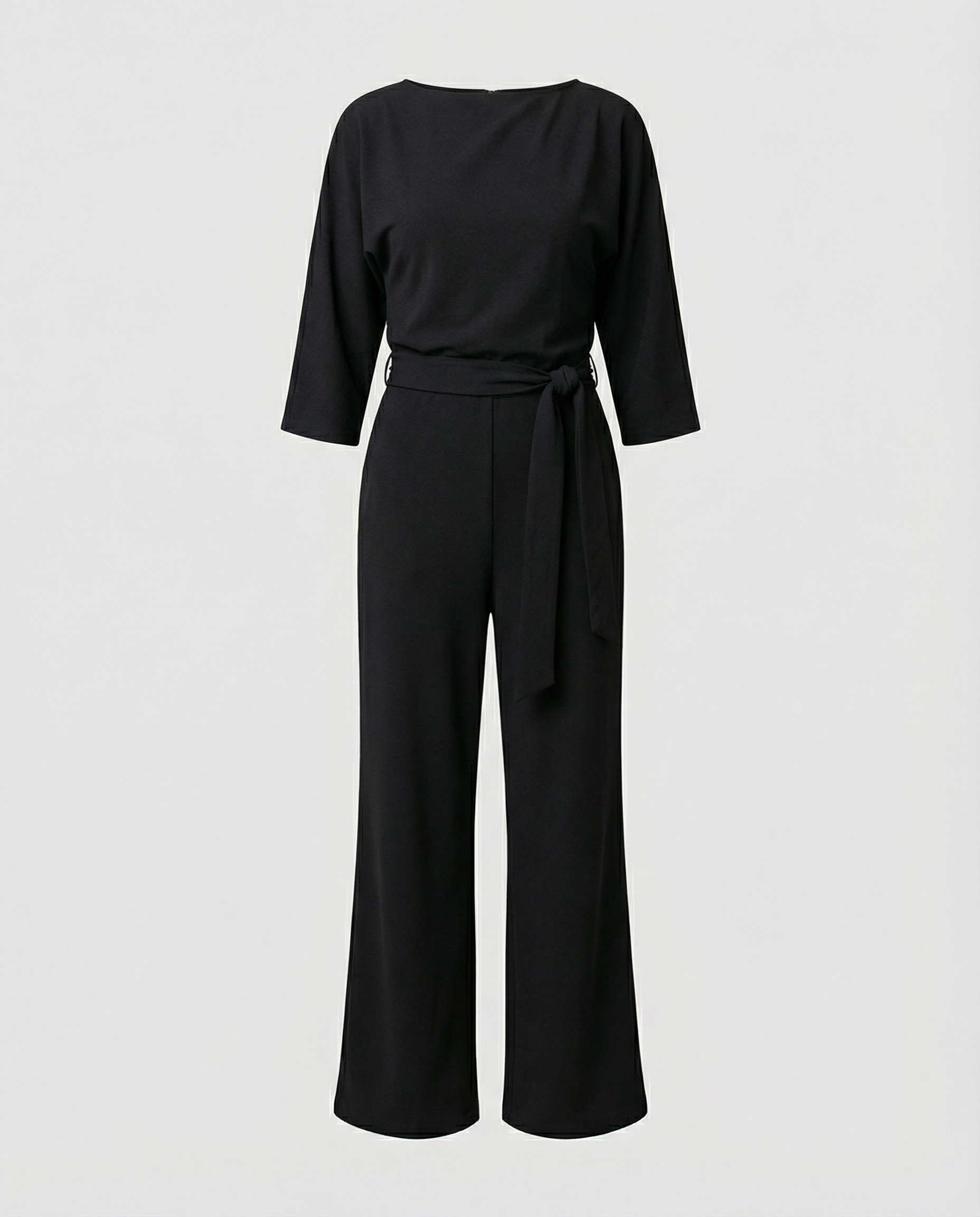 Jumpsuit für Damen mit Bindegürtel und Bootausschnitt in weiter Beinform