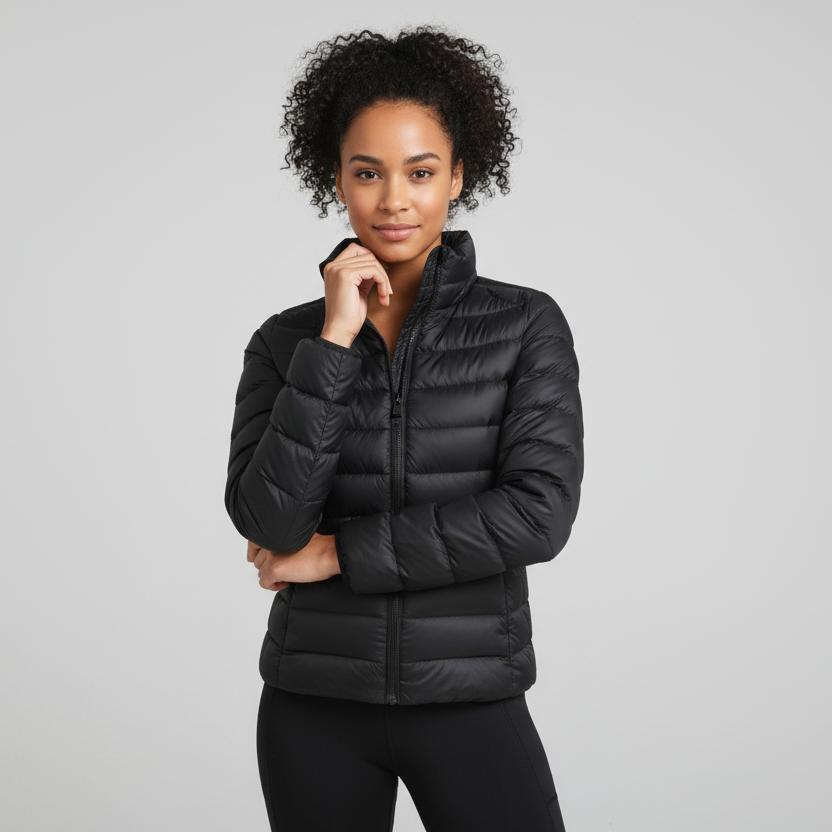 Leichte Steppjacke für Damen mit Stehkragen im einfarbigen Design