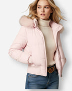 Gesteppte Winterjacke für Damen mit flauschig besetzter Kapuze und breitem Rippbund am Saum