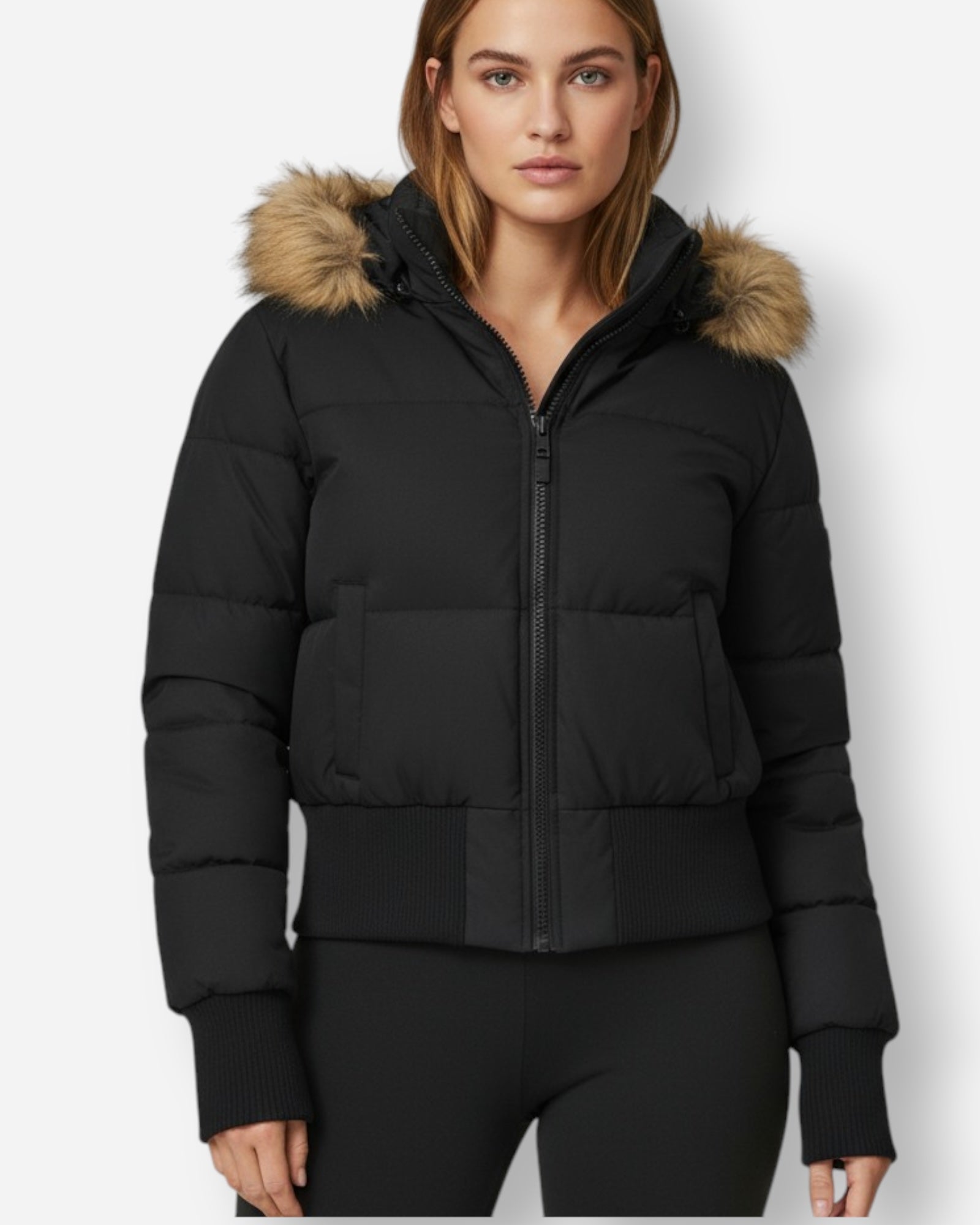 Gesteppte Winterjacke für Damen mit flauschig besetzter Kapuze und breitem Rippbund am Saum