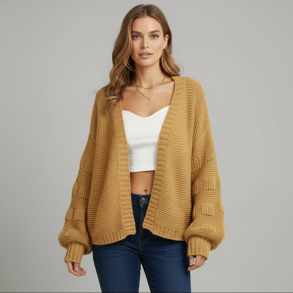 Strickjacke für Damen mit Puffärmeln und offenem Design