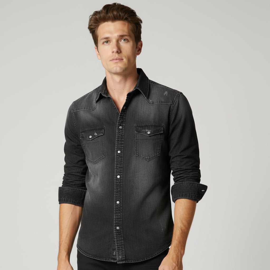 Vintage Denim-Hemd für Herren mit Brusttaschen