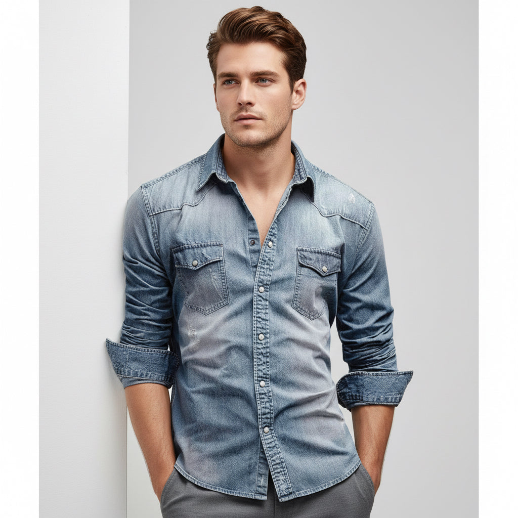 Vintage Denim-Hemd für Herren mit Brusttaschen